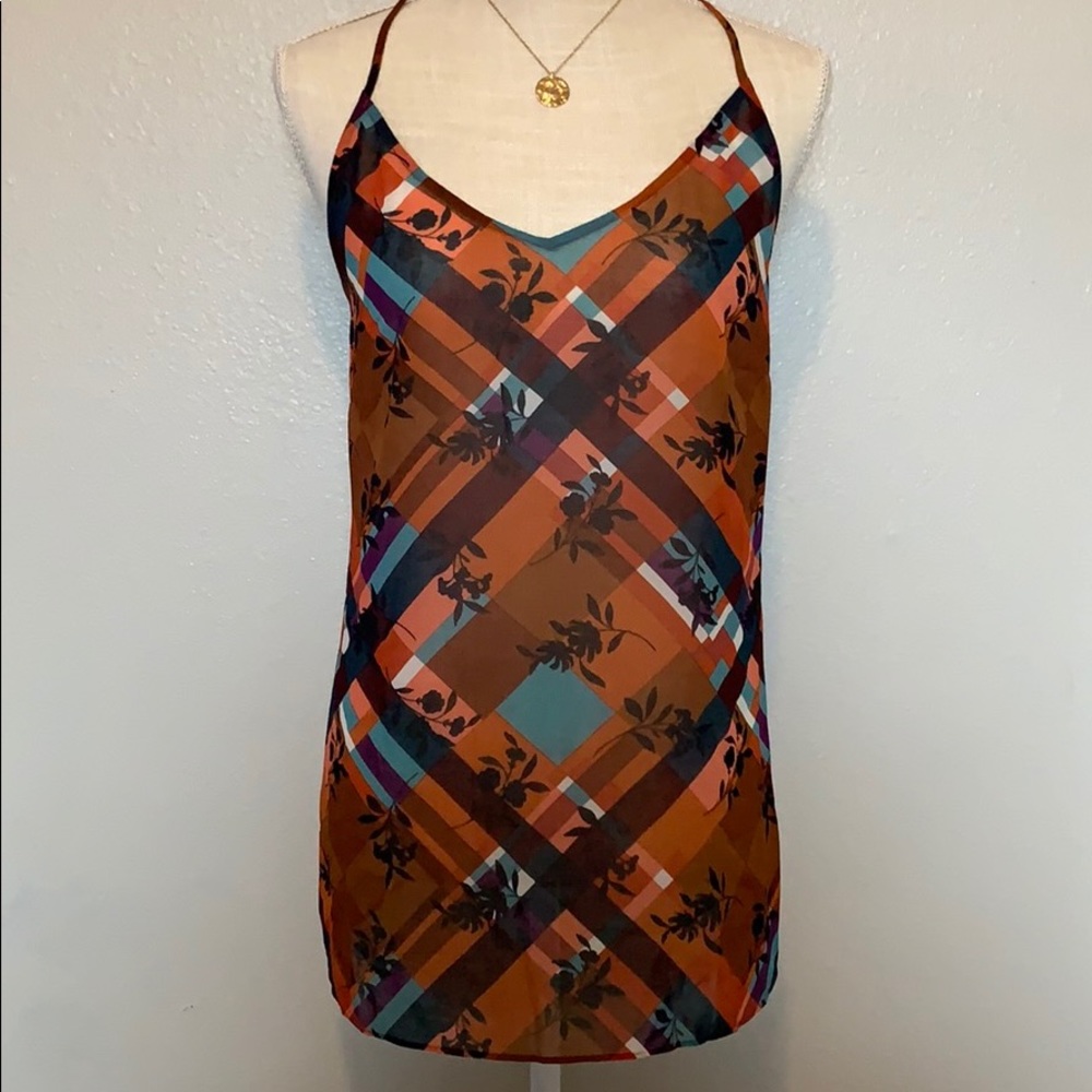 Cabi plaid/floral top